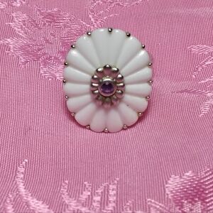 925 Silver Enamel & Amethyst Flower Ring Sz 9-1/2